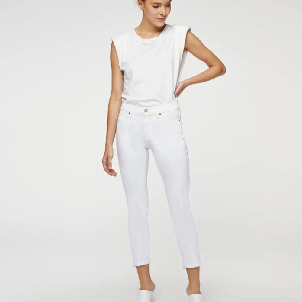 7 For All Mankind Roxanne Raw Hem Ankle stretch Jeans white twill 7FAM denim 26